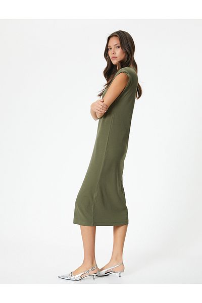 Koton Midi-Bodycon-Kleid, kurzärmlig, Rundhalsausschnitt, gerippt