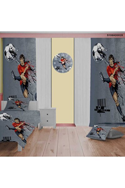 A2ZTR Futbol Desenli Çocuk Ve Bebek Odası (PERDE,YATAK ÖRTÜSÜ,DUVAR SAATİ,YAS...