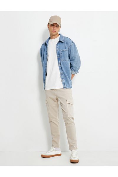 Koton Cargo Pocket Trousers with Buttons and Stitching Detail