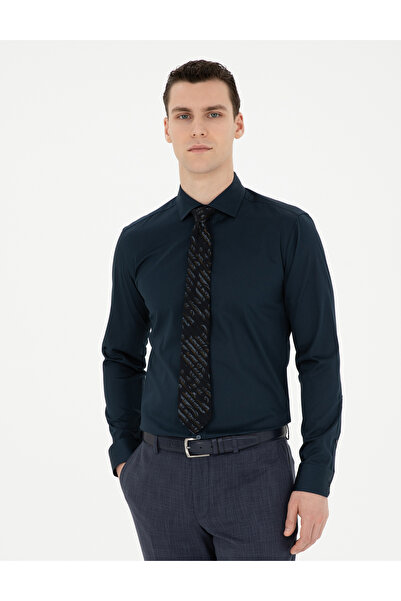 Pierre Cardin البحرية الزرقاء السابق قميص أساسي بأكمام طويلة وقصة ضيقة 502864...