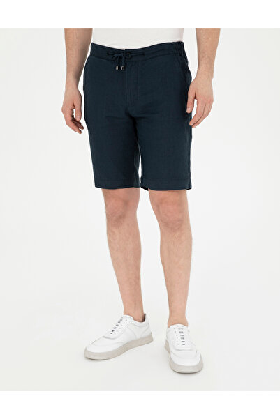 Pierre Cardin Lacivert Slim Fit %100 Keten Beli Lastikli Bağcıklı Dokuma Şort 50285713-VR033