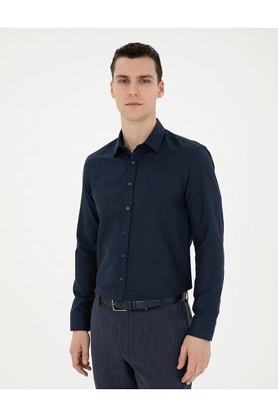 Pierre Cardin Μακρυμάνικο Slim Fit Navy Blue πουκάμισο - 50285594-VR033