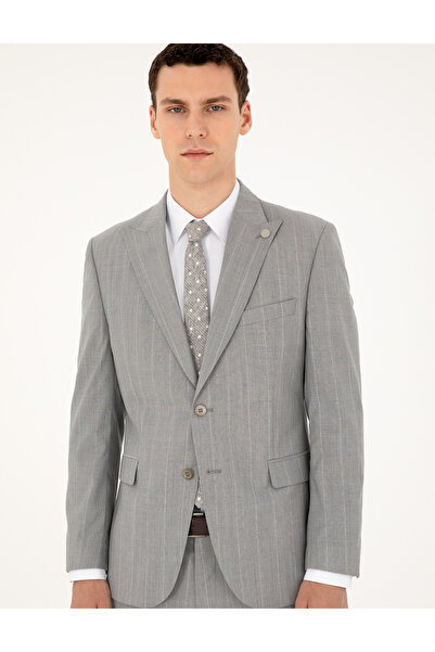 Pierre Cardin Gri Slim Fit Çizgili Yün Takım Elbise 50285259-VR024