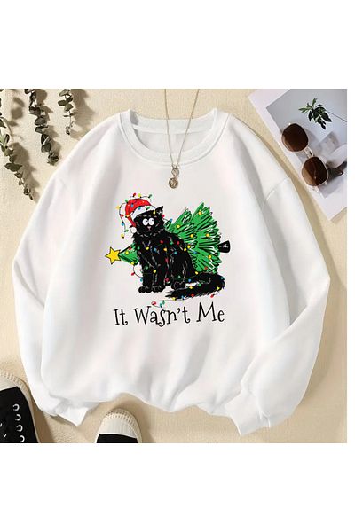 Touz Moda Πρωτοχρονιά Χριστούγεννα it's Wasn't Me Λευκό Unisex Oversize φούτερ με λαιμόκοψη