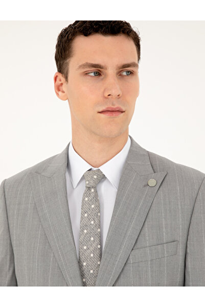 Pierre Cardin Gri Slim Fit Çizgili Yün Takım Elbise 50285259-VR024