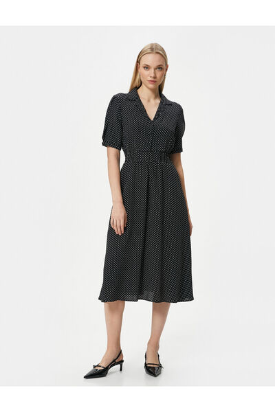 Koton Rochie cămașă midi cu buline din viscoză - mâneci cu nasturi și balon