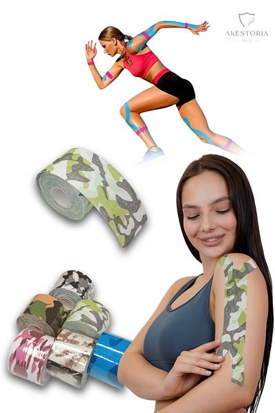 Akestoria Med 5 m X 5 cm Kinezyo Sports Band Pain Tape Green Camo Kt-014
