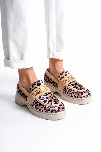v.s.h velvet Γυναικεία καθημερινά Loafer μεταλλικά παπούτσια Leopard με αγκράφα