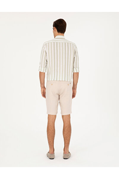 Pierre Cardin Bej Slim Fit %100 Keten Beli Lastikli Bağcıklı Dokuma Şort 50285713-VR011