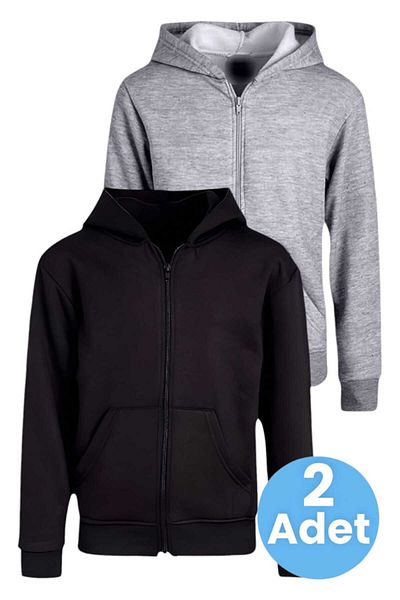 Uniquerrs Set de 2 hanorace unisex din bumbac cu glugă și fermoar pentru copii