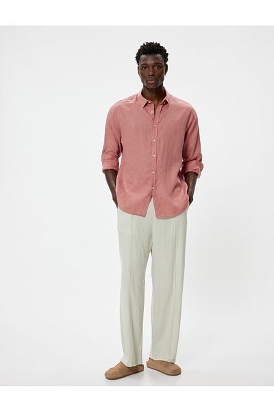 Koton Long Sleeve Linen Shirt - Classic Collar and Buttons