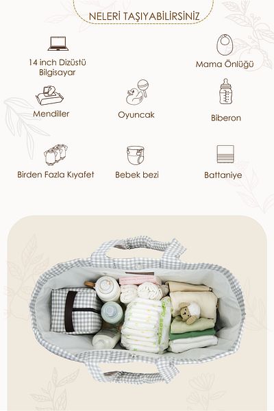 mordesign Panama Bag - XL Large Size Liquid Proof Women's Bag, Mother Baby Care Bag, Gingham Series