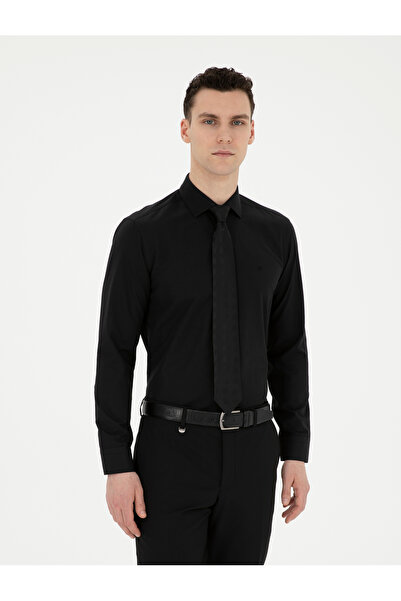 Pierre Cardin قميص أساسي أسود بقصة ضيقة وأكمام طويلة 50285562-VR046