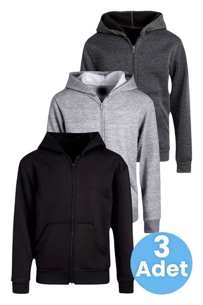 Uniquerrs Set de 3 hanorace unisex din bumbac cu glugă și fermoar pentru copii