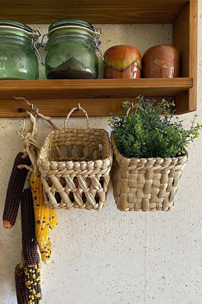 HAKİCİ Dekoratif Çok Amaçlı 2’li Doğal El Yapımı Hasır Saksı Sepet