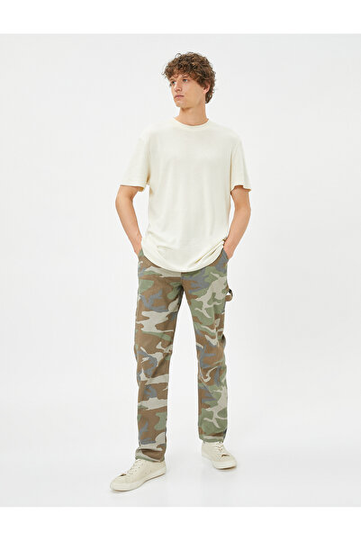 Koton Pantaloni de camuflaj din bumbac cu buzunar cargo nasturi