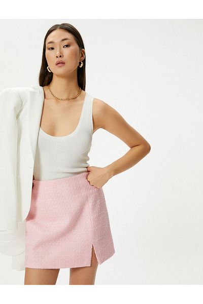 Koton Fustă mini din tweed cu talie normala cu fantă