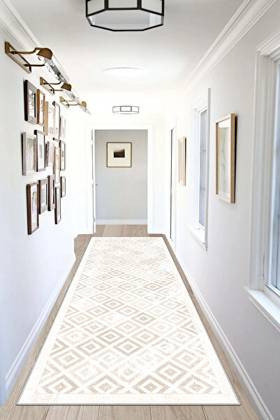 Halise Home Kaymaz Tabanlı Yıkanabilir Baskılı Yolluk Halı Koridor Halısı