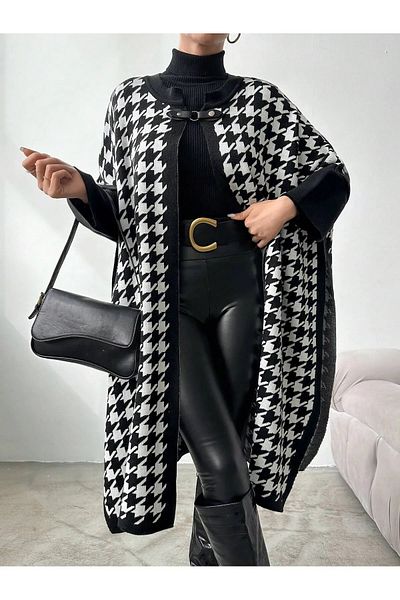 sportiness women's houndstooth patterned Poncho