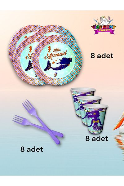 VibeHome Mermaid Themed Super Eco Set for 8 - for Birthday Party and Fun Events