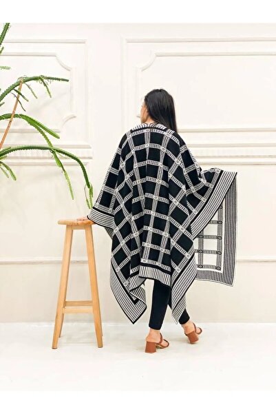 b buhari bykoc πλεκτό σάλι πόντσο διπλής όψης