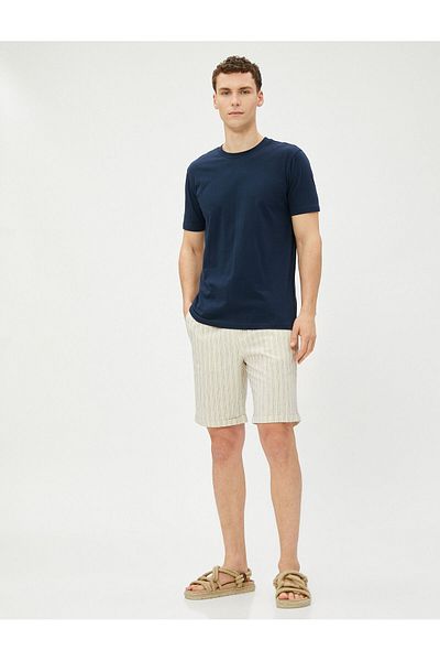 Koton Linen Blend Shorts with Lace Waist and Pocket Detail