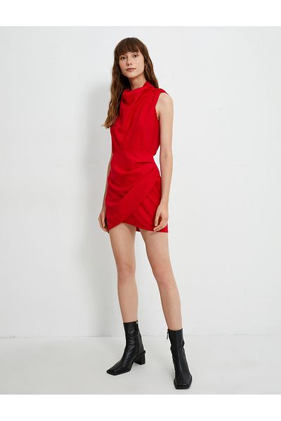 Koton Mini Dress Drape Neck Sleeveless Lined