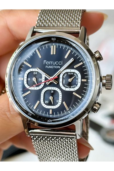 Ferrucci Functions: Active Navy Blue Color Steel Strap Waterproof Men's Wristwatch + bracelet