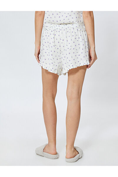 Koton Şort Pijama Altı Çiçekli Beli Bağcıklı Fırfırlı