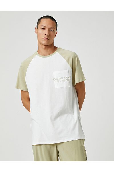 Koton Σλόγκαν κεντημένο μπλουζάκι Raglan μανίκι Crew Neck Pocket Λεπτομέρειες