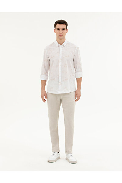 Pierre Cardin Bež Slim fit Lan platnene pantalone sa mešavinom 50287884-VR011