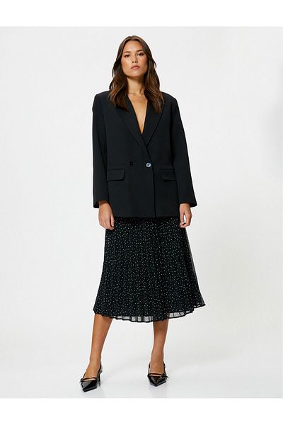 Koton Midi Pleated Skirt Chiffon Polka Dot High Waist