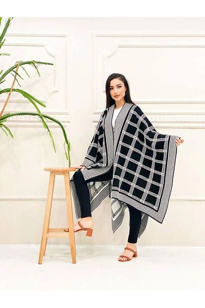 sportiness Double-Sided Usable Knitwear Shawl Poncho