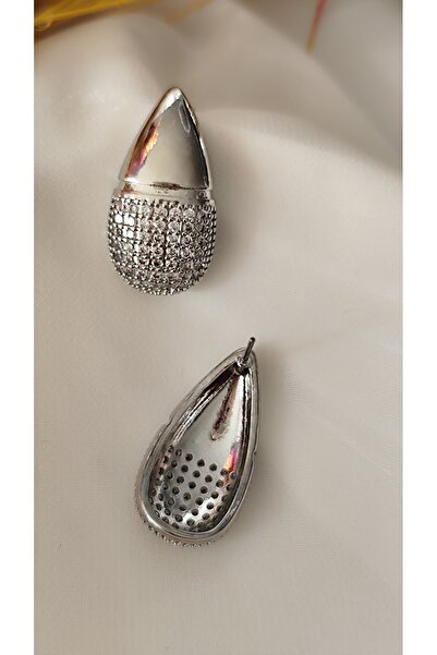 İPAR AKSESUAR ZİRKON BÜYÜK DAMLA METAL SİLVER KÜPE