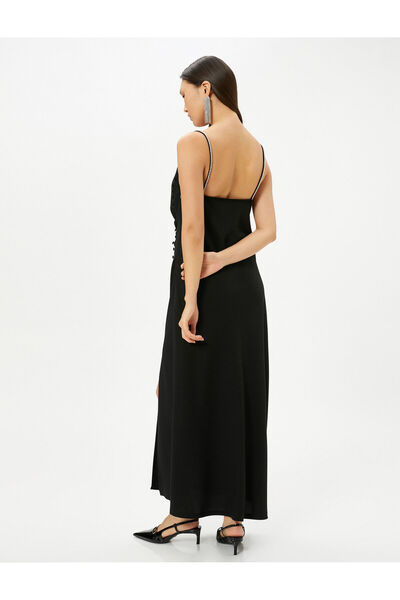 Koton Κοσμήματα λουράκι μακρύ φόρεμα με κουμπιά με σχισμή με λεπτομέρεια με λαιμόκοψη ασύμμετρη κοπή