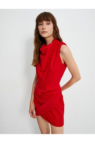 Koton Mini Dress Drape Neck Sleeveless Lined