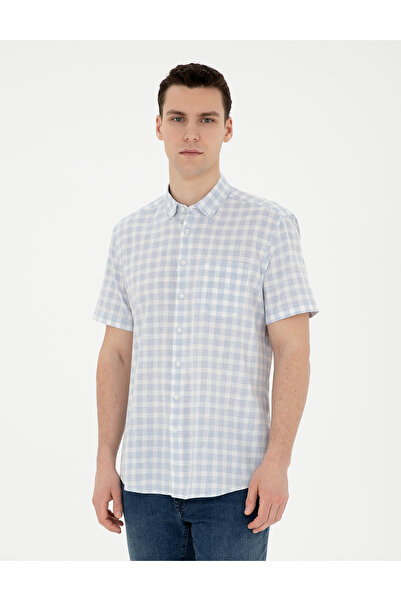 Pierre Cardin Açık Mavi Keten Karışımlı Regular Fit Kısa Kollu Gömlek 50288740-VR003