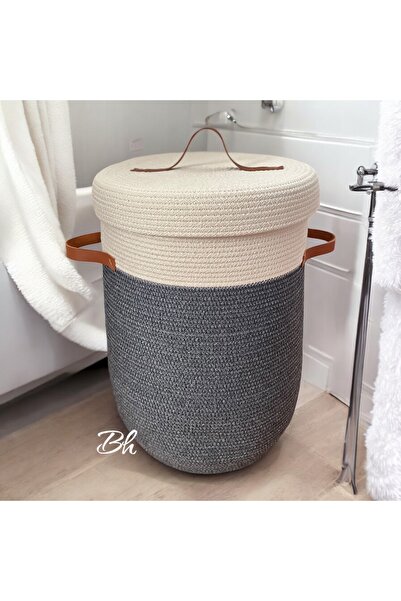 Bohemahomedecor Ανθρακί καλάθι ρούχων, διακοσμητικό καλάθι, καλάθι προίκας