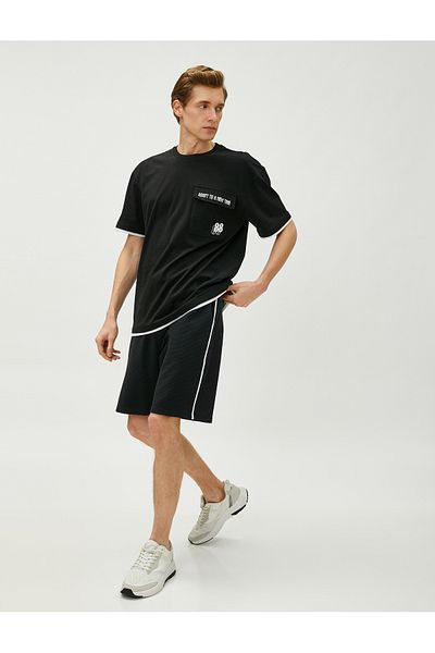 Koton Ribbed Shorts with Lace Waist and Slim Fit with Pocket