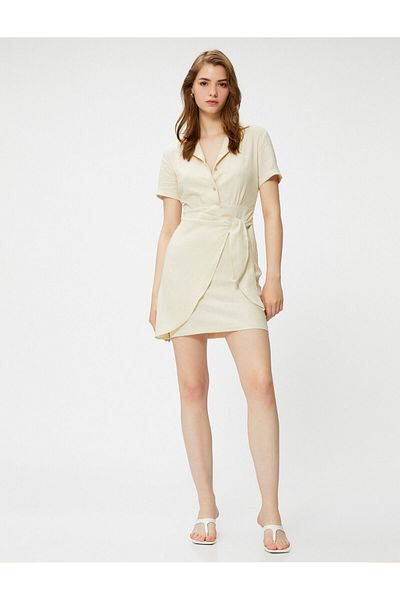 Koton Mini Shirt Dress Linen Blend Wrap Detailed