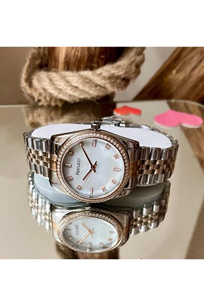 Ferrucci Çelik Şık Yeni Sezon Taşlı Kadın Kol Saat+Bileklik Hediye