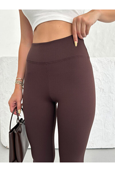 Babelook Dámské hnědé zimní fleecové legíny se šňůrou