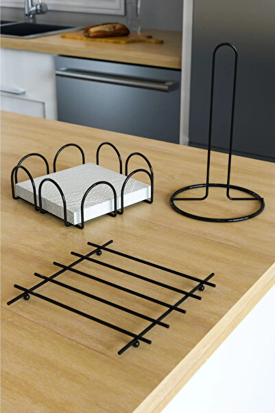 Home Stuff Set de bucătărie din 3 piese, suport pentru prosoape vertical negr...