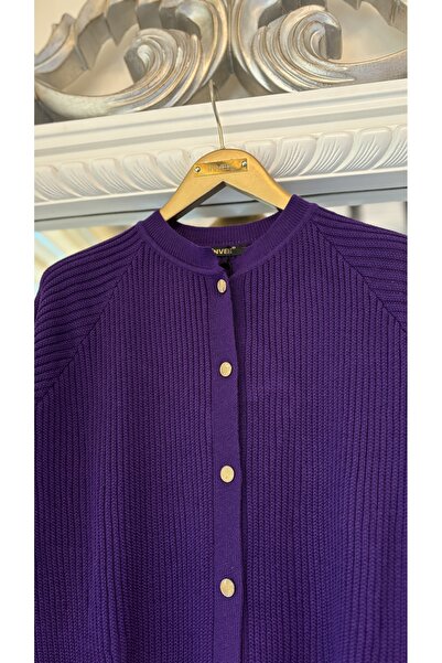 Invee İNVEE 6863 Вовняний колір Фіалковий трикотажний кардиган