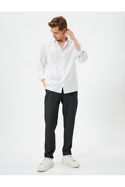 Koton Fabric Trousers Slim Fit Lace Waist Narrow Leg Pocket