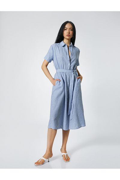 Koton Midi Shirt Dress Linen Blend with Belt
