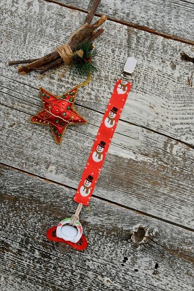 e&f Store Red Cotton Pacifier Strap - Man Patterned, Certified, New Year's Special - Baby Chain