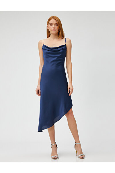 Koton Saténové večerní šaty, výstřih mimo ramena, asymetrický střih