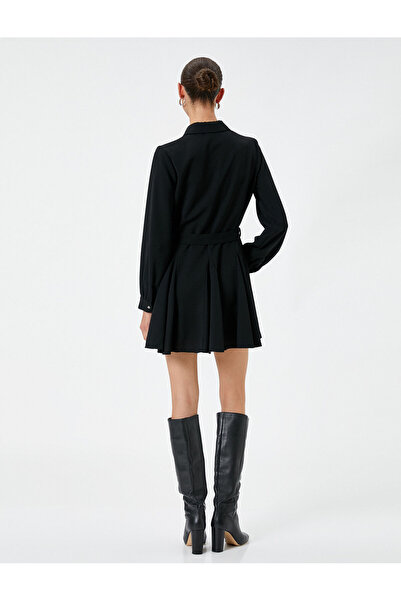 Koton Mini Balon Kol Elbise Volanlı Beli Kuşaklı Düğmeli