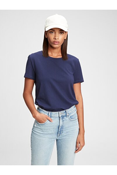 GAP Kadın Lacivert %100 Pamuk Vintage Bisiklet Yaka T-Shirt
